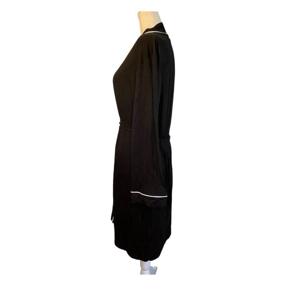 Alfani Contrast Trim Short Robe Black White Trim Knit Wrap Bathrobe Long Sleeve - Picture 7 of 12
